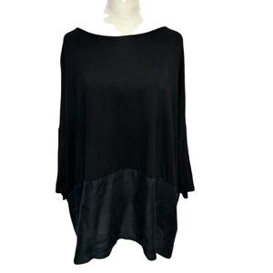 Black cotton jersey and linen tunic top. Scoop neck. Size XL. VGUC